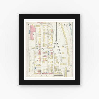 Old map wall art mockup — black gallery frame with white mat — Sanborn Fire Insurance Map from Aliquippa, Beaver County, Pennsylvania (1925), Sheet #0004