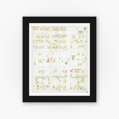 Old map wall art mockup — black gallery frame with white mat — Sanborn Fire Insurance Map from Ironton, Lawrence County, Ohio (1900), Sheet #0013