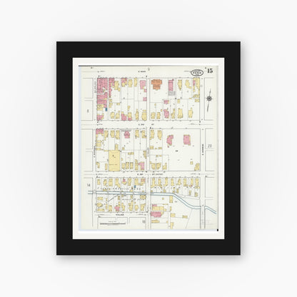 Old map wall art mockup — black gallery frame with white mat — Sanborn Fire Insurance Map from Xenia, Greene County, Ohio (1919), Sheet #0015