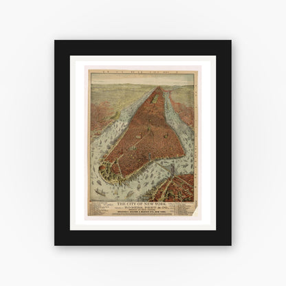 Old map wall art mockup — black gallery frame with white mat — The city of New York. (1879)