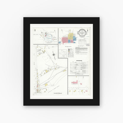 Old map wall art mockup — black gallery frame with white mat — Sanborn Fire Insurance Map from Rio Grande City, Starr County, Texas (1940) - Complete Map Set