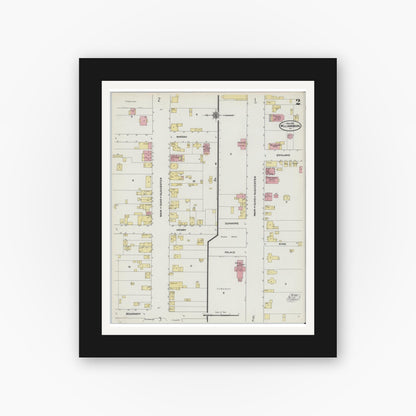 Old map wall art mockup — black gallery frame with white mat — Sanborn Fire Insurance Map from Williamsburg, Independent Cities, Virginia (1910), Sheet #0002