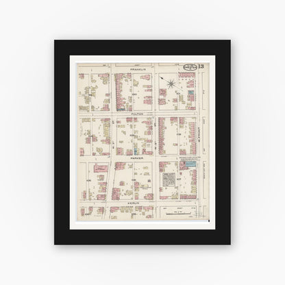 Old map wall art mockup — black gallery frame with white mat — Sanborn Fire Insurance Map from Chester, Delaware County, Pennsylvania (1885), Sheet #0013
