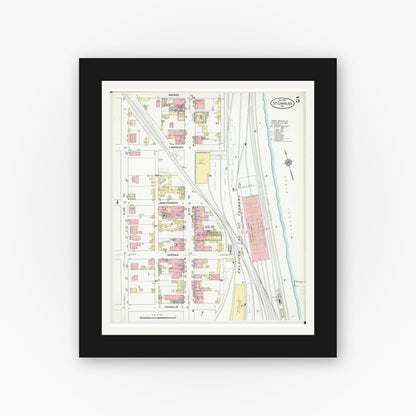 Old map wall art mockup — black gallery frame with white mat — Sanborn Fire Insurance Map from Saint Charles, Saint Charles County, Missouri (1909), Sheet #0005