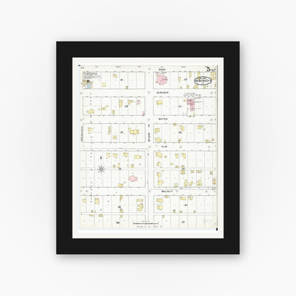 Old map wall art mockup — black gallery frame with white mat — Sanborn Fire Insurance Map from Webster City, Hamilton County, Iowa (1892), Sheet #0005