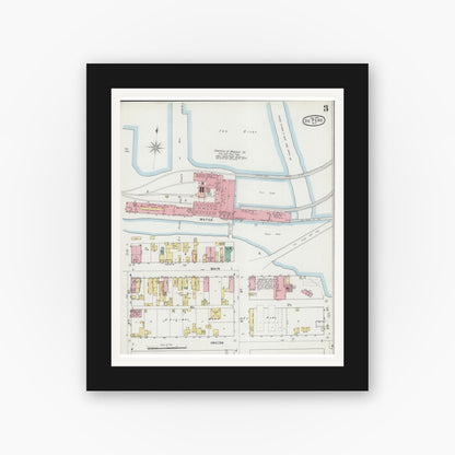 Old map wall art mockup — black gallery frame with white mat — Sanborn Fire Insurance Map from De Pere, Brown County, Wisconsin (1895), Sheet #0003