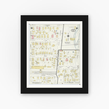 Old map wall art mockup — black gallery frame with white mat — Sanborn Fire Insurance Map from Ionia, Ionia County, Michigan (1924), Sheet #0016