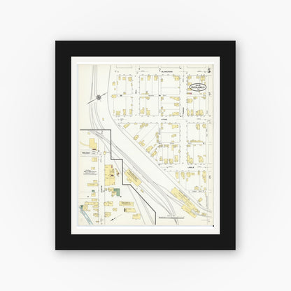 Old map wall art mockup — black gallery frame with white mat — Sanborn Fire Insurance Map from Osceola Mills, Clearfield County, Pennsylvania (1910), Sheet #0005