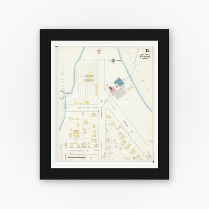 Old map wall art mockup — black gallery frame with white mat — Sanborn Fire Insurance Map from Escanaba, Delta County, Michigan (1913), Sheet #0012