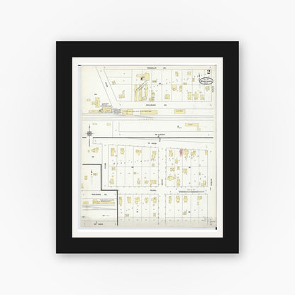 Old map wall art mockup — black gallery frame with white mat — Sanborn Fire Insurance Map from Wakeman, Huron County, Ohio (1911), Sheet #0002