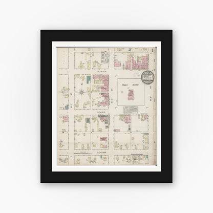Old map wall art mockup — black gallery frame with white mat — Sanborn Fire Insurance Map from Carrollton, Greene County, Illinois (1885), Sheet #0001