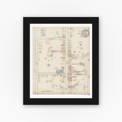 Old map wall art mockup — black gallery frame with white mat — Sanborn Fire Insurance Map from Flemington, Hunterdon County, New Jersey (1885) - Complete Map Set