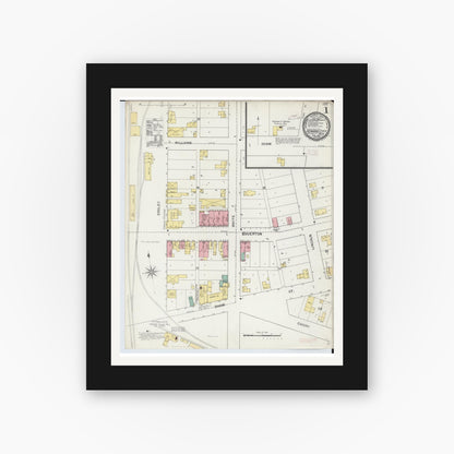 Old map wall art mockup — black gallery frame with white mat — Sanborn Fire Insurance Map from Howard City, Montcalm County, Michigan (1892) - Complete Map Set