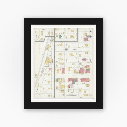 Old map wall art mockup — black gallery frame with white mat — Sanborn Fire Insurance Map from Augusta, Hancock County, Illinois (1906), Sheet #0002