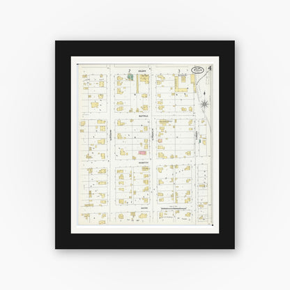Old map wall art mockup — black gallery frame with white mat — Sanborn Fire Insurance Map from Polo, Ogle County, Illinois (1905), Sheet #0004