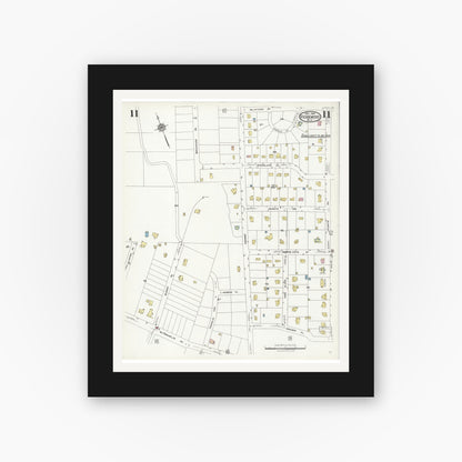 Old map wall art mockup — black gallery frame with white mat — Sanborn Fire Insurance Map from Ridgewood, Bergen County, New Jersey (1924), Sheet #0011