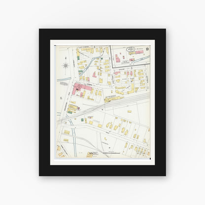 Old map wall art mockup — black gallery frame with white mat — Sanborn Fire Insurance Map from Xenia, Greene County, Ohio (1901), Sheet #0009