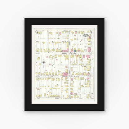Old map wall art mockup — black gallery frame with white mat — Sanborn Fire Insurance Map from Salem, Columbiana County, Ohio (1926), Sheet #0005