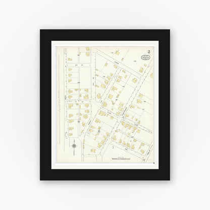 Old map wall art mockup — black gallery frame with white mat — Sanborn Fire Insurance Map from Yoakum, De Witt And Lavaca Counties, Texas (1912), Sheet #0002