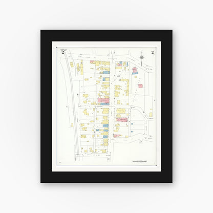 Old map wall art mockup — black gallery frame with white mat — Sanborn Fire Insurance Map from Cleves, Hamilton County, Ohio (1938), Sheet #0002