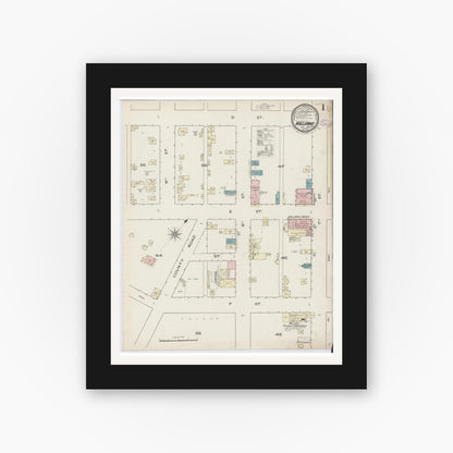 Old map wall art mockup — black gallery frame with white mat — Sanborn Fire Insurance Map from Williams, Colusa County, California (1886) - Complete Map Set