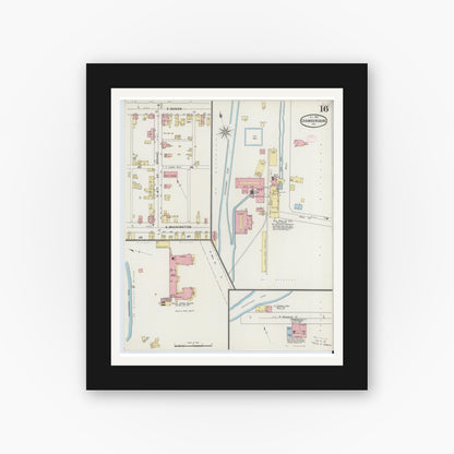 Old map wall art mockup — black gallery frame with white mat — Sanborn Fire Insurance Map from Chambersburg, Franklin County, Pennsylvania (1894), Sheet #0016