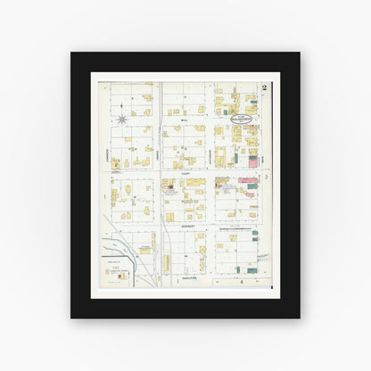 Old map wall art mockup — black gallery frame with white mat — Sanborn Fire Insurance Map from Richland Center, Richland County, Wisconsin (1899), Sheet #0002