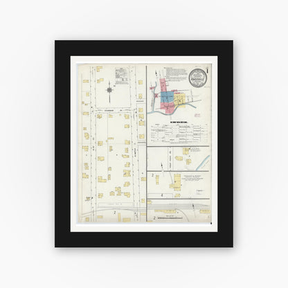 Old map wall art mockup — black gallery frame with white mat — Sanborn Fire Insurance Map from Knoxville, Tioga County, Pennsylvania (1911) - Complete Map Set