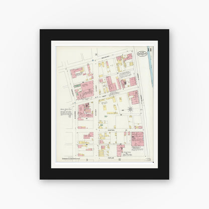 Old map wall art mockup — black gallery frame with white mat — Sanborn Fire Insurance Map from Madison, Jefferson County, Indiana (1897), Sheet #0011