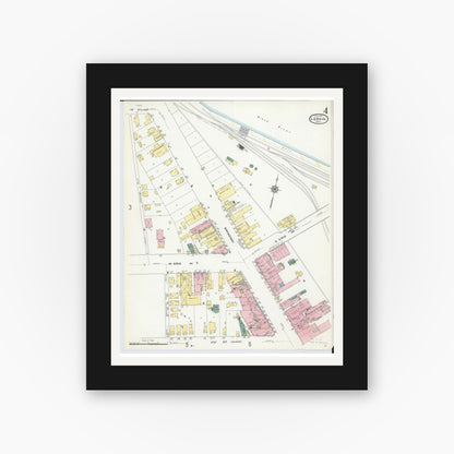 Old map wall art mockup — black gallery frame with white mat — Sanborn Fire Insurance Map from Lorain, Lorain County, Ohio (1910), Sheet #0004