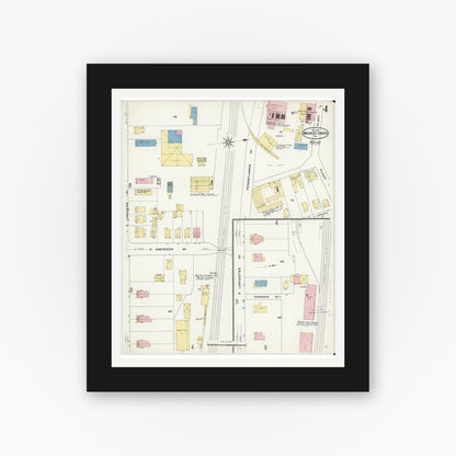Old map wall art mockup — black gallery frame with white mat — Sanborn Fire Insurance Map from Wayne, Delaware County, Pennsylvania (1909), Sheet #0004