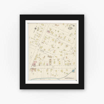 Old map wall art mockup — black gallery frame with white mat — Sanborn Fire Insurance Map from Chilton, Calumet County, Wisconsin (1914), Sheet #0003