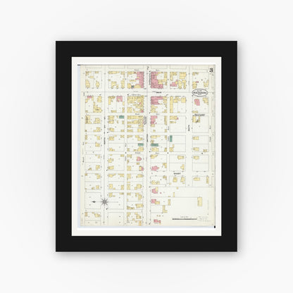 Old map wall art mockup — black gallery frame with white mat — Sanborn Fire Insurance Map from West Alexandria, Preble County, Ohio (1901), Sheet #0003