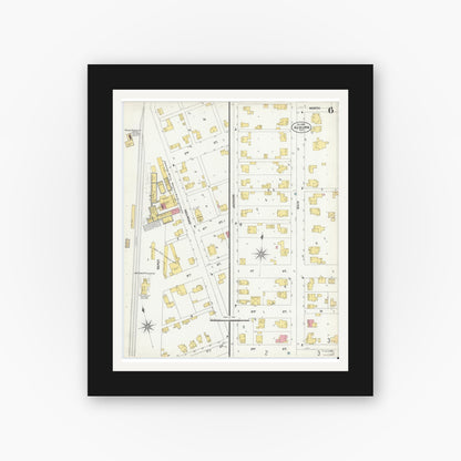Old map wall art mockup — black gallery frame with white mat — Sanborn Fire Insurance Map from Auburn, De Kalb County, Indiana (1901), Sheet #0006