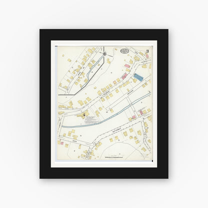 Old map wall art mockup — black gallery frame with white mat — Sanborn Fire Insurance Map from Pomeroy, Meigs County, Ohio (1916), Sheet #0003