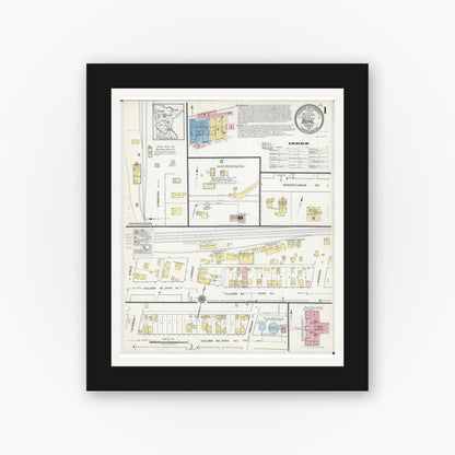 Old map wall art mockup — black gallery frame with white mat — Sanborn Fire Insurance Map from Buhl, Saint Louis County, Minnesota (1917) - Complete Map Set