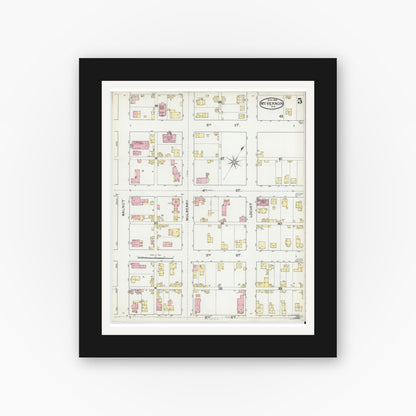 Old map wall art mockup — black gallery frame with white mat — Sanborn Fire Insurance Map from Mount Vernon, Posey County, Indiana (1892), Sheet #0005
