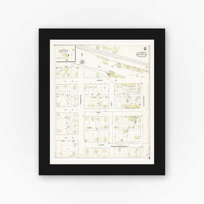 Old map wall art mockup — black gallery frame with white mat — Sanborn Fire Insurance Map from Reinbeck, Grundy County, Iowa (1895), Sheet #0002