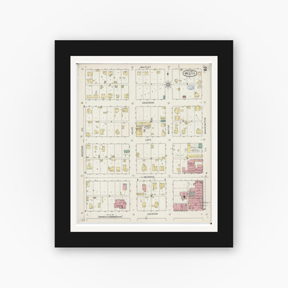 Old map wall art mockup — black gallery frame with white mat — Sanborn Fire Insurance Map from Mexico, Audrain County, Missouri (1894), Sheet #0002