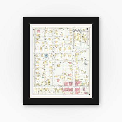 Old map wall art mockup — black gallery frame with white mat — Sanborn Fire Insurance Map from Middletown, Henry County, Indiana (1902), Sheet #0002
