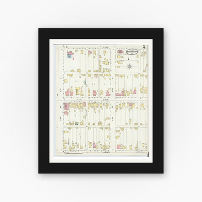 Old map wall art mockup — black gallery frame with white mat — Sanborn Fire Insurance Map from New Philadelphia, Tuscarawas County, Ohio (1896), Sheet #0005