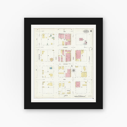 Old map wall art mockup — black gallery frame with white mat — Sanborn Fire Insurance Map from Madison, Madison County, Florida (1909), Sheet #0006