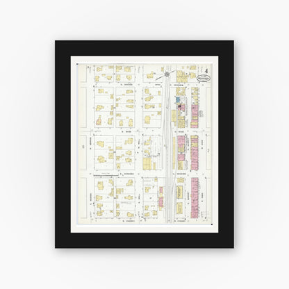 Old map wall art mockup — black gallery frame with white mat — Sanborn Fire Insurance Map from Morrison, Whiteside County, Illinois (1912), Sheet #0004