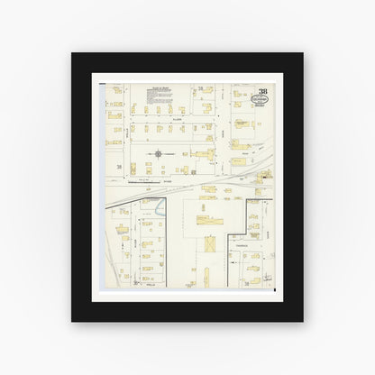 Old map wall art mockup — black gallery frame with white mat — Sanborn Fire Insurance Map from Escanaba, Delta County, Michigan (1913), Sheet #0038
