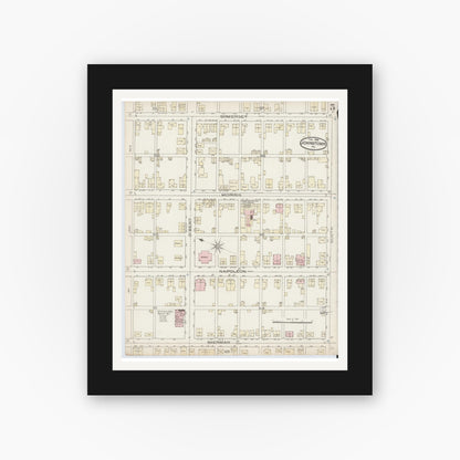 Old map wall art mockup — black gallery frame with white mat — Sanborn Fire Insurance Map from Johnstown, Cambria County, Pennsylvania (1886), Sheet #0005