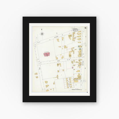 Old map wall art mockup — black gallery frame with white mat — Sanborn Fire Insurance Map from Babylon, Suffolk County, New York (1908), Sheet #0006