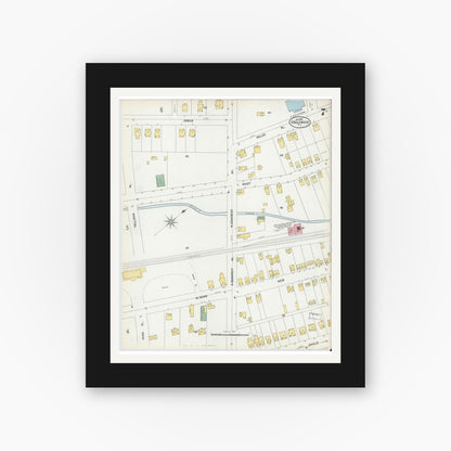 Old map wall art mockup — black gallery frame with white mat — Sanborn Fire Insurance Map from Englewood, Bergen County, New Jersey (1902), Sheet #0007