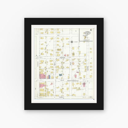 Old map wall art mockup — black gallery frame with white mat — Sanborn Fire Insurance Map from Bremen, Marshall County, Indiana (1910), Sheet #0006