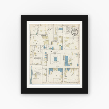 Old map wall art mockup — black gallery frame with white mat — Sanborn Fire Insurance Map from Burnet, Burnet County, Texas (1885), Sheet #0001