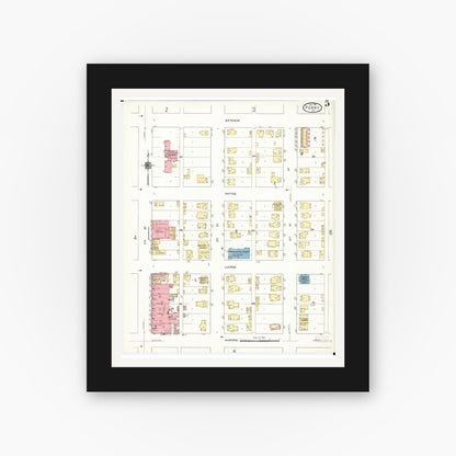 Old map wall art mockup — black gallery frame with white mat — Sanborn Fire Insurance Map from Perry, Dallas County, Iowa (1911), Sheet #0005